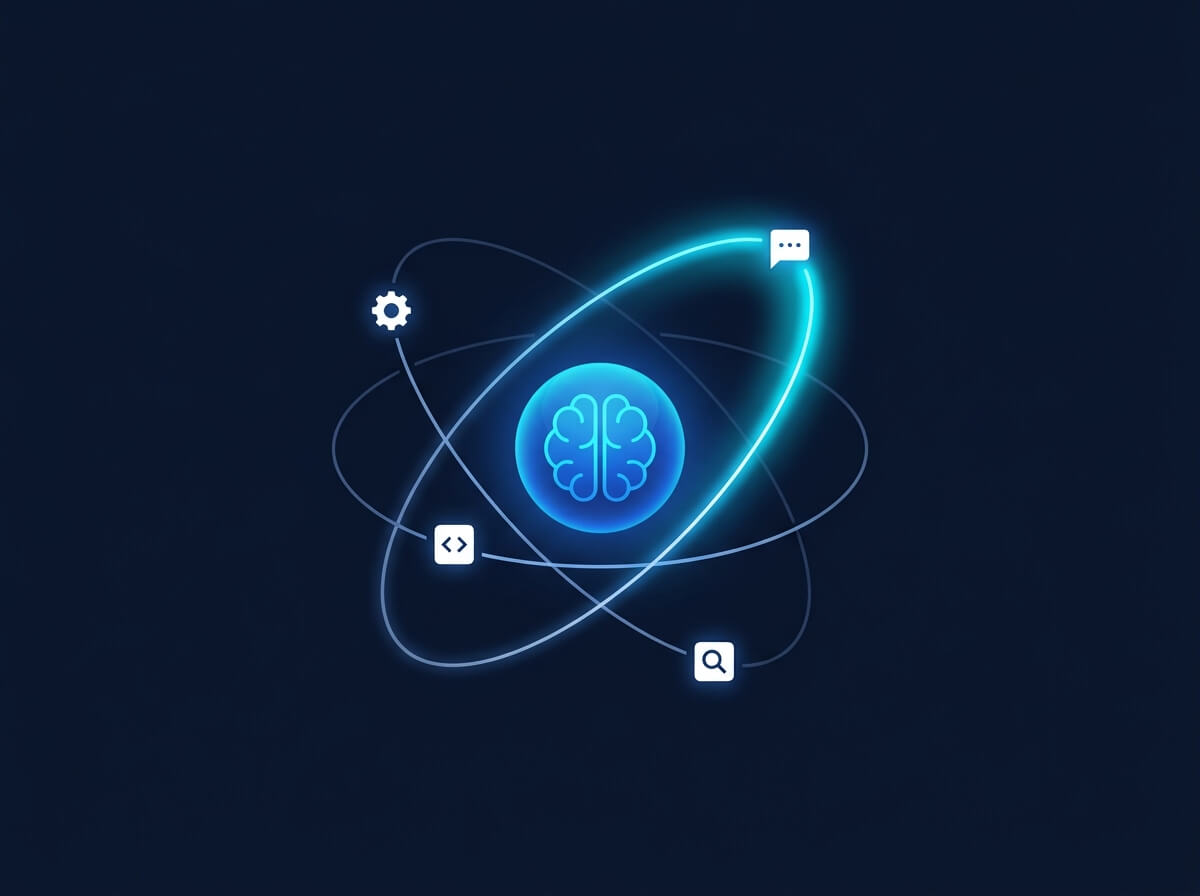 Conceptual visual of Agentic AI architecture with neural pathways and tool nodes